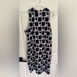NICOLA Black and White Geometric Midi Dress